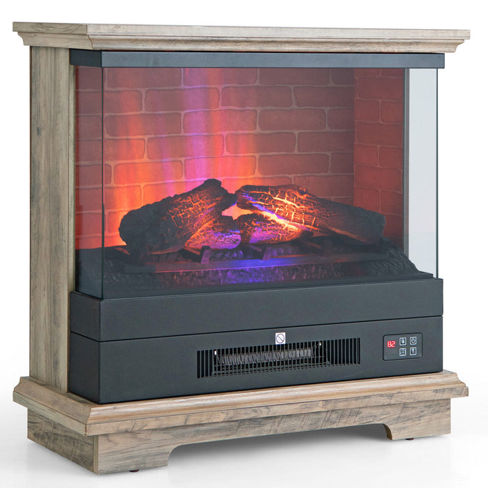 27 Inch Freestanding Electric Fireplace with 3-Level Vivid Flame Thermostat-Natural