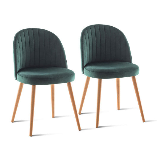 Set of 2 Modern Mid-back Armless Dining Chairs with Wood Legs-Green