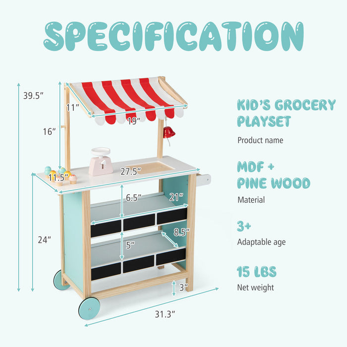 Kids Wooden Ice Cream Cart with Chalkboard and Storage-Red