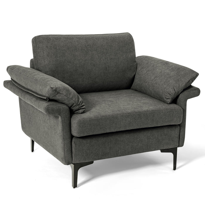 Modern Fabric Accent Armchair with Original Distributed Spring and Armrest Cushions-Gray