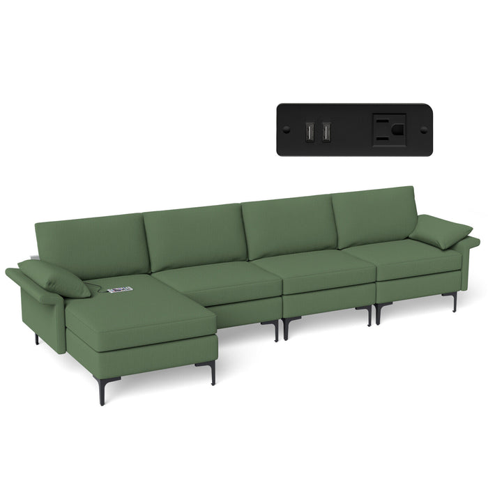 Extra Large L-shaped Sectional Sofa with Reversible Chaise and 2 USB Ports for 4-5 People-Army Green