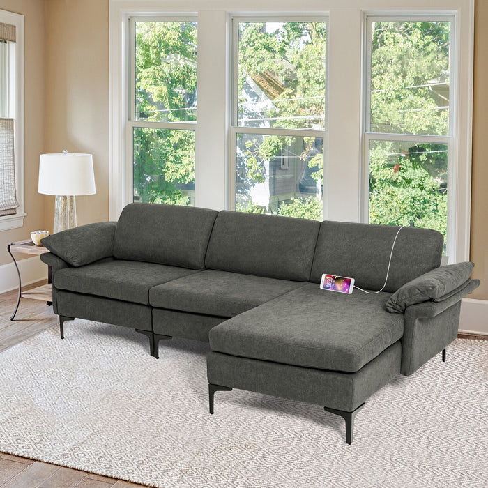 Extra Large Modular L-shaped Sectional Sofa with Reversible Chaise for 4-5 People-Gray