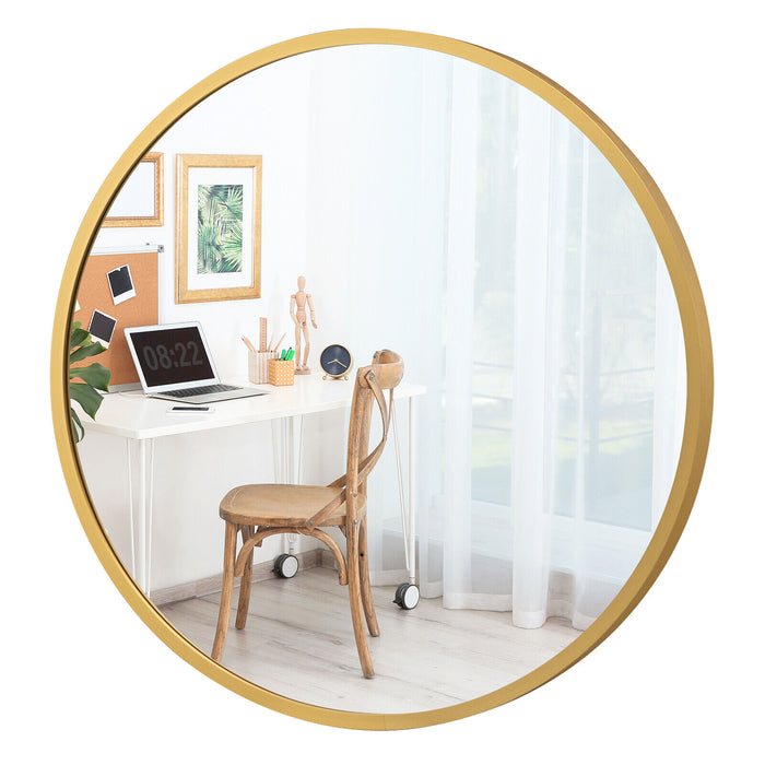 16-inch Round Wall Mirror with Aluminum Alloy Frame-Golden