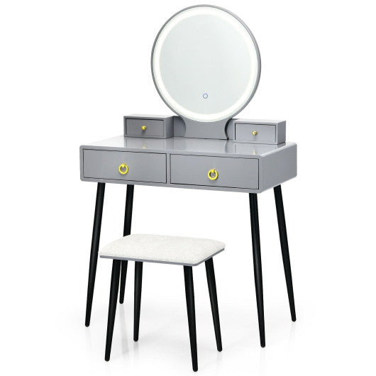 Vanity Table Set with Mirror-Gray