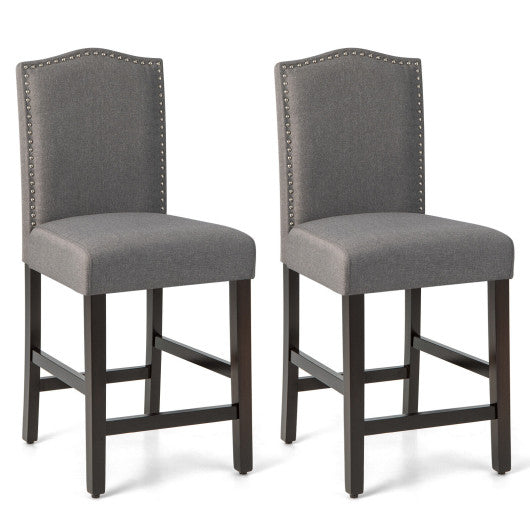 2 Pcs Fabric Nail Head Counter Height Dining Side Chairs Set-Gray