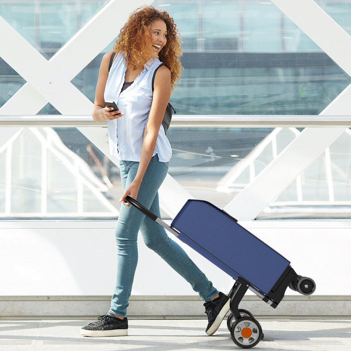 Folding Shopping Cart Utility Hand Truck with Rolling Swivel Wheels-Blue