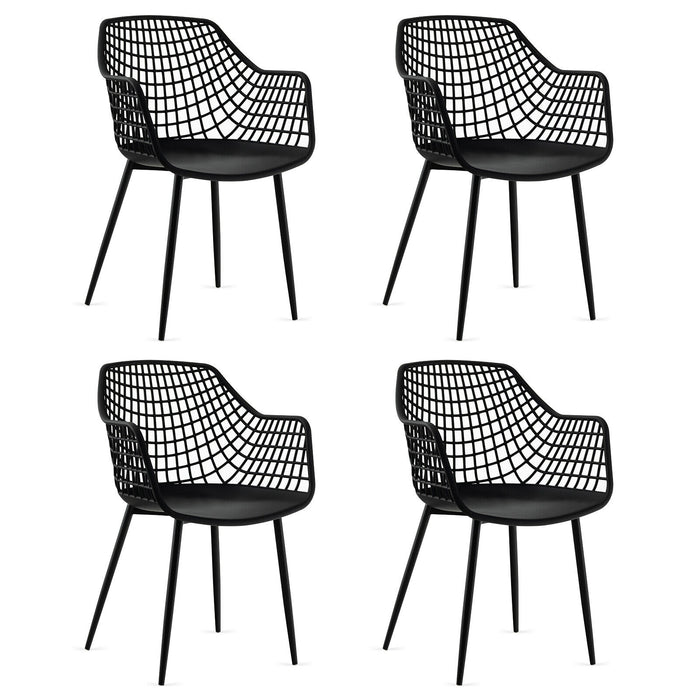 Set of 4 Heavy Duty Modern Dining Chair with Airy Hollow Backrest-Black