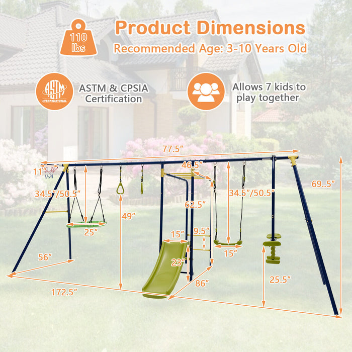 7-in-1 Stable A-shaped Outdoor Swing Set for Backyard