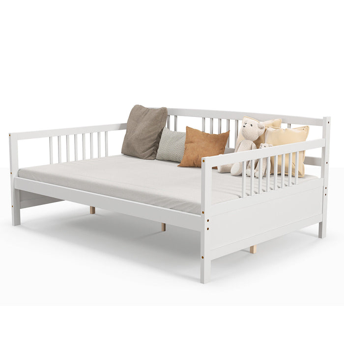 Wooden Full Size Daybed Frame with Guardrails-White