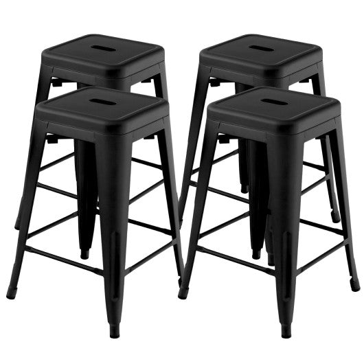 24 Inch Set of 4 Tolix Style Counter Height Barstool Stackable Chair-Black