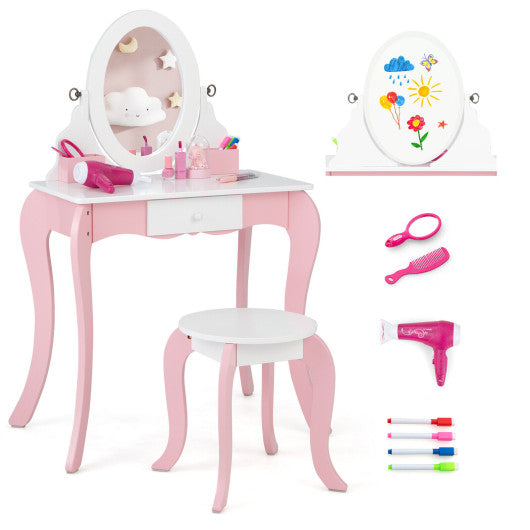 Pretend Kids Vanity Set with 360Â° Rotatable Mirror and Play Accessories