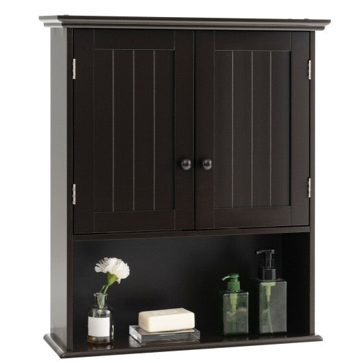 2-Door Wall Mount Bathroom Storage Cabinet with Open Shelf-Espresso