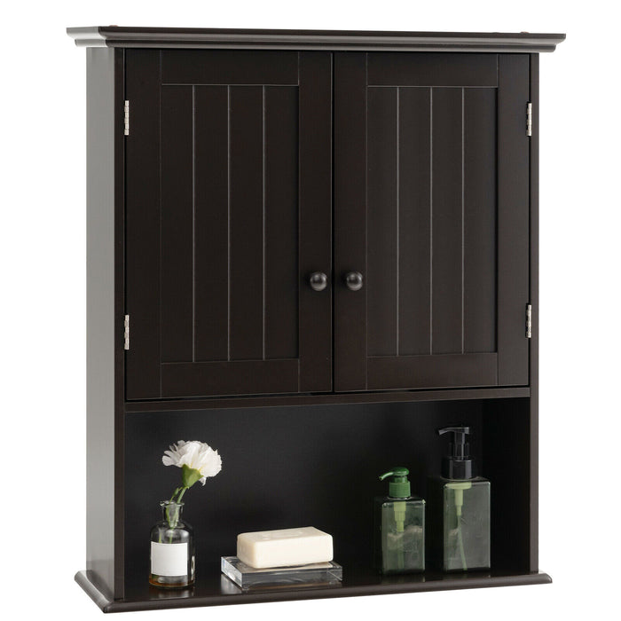 2-Door Wall Mount Bathroom Storage Cabinet with Open Shelf-Espresso