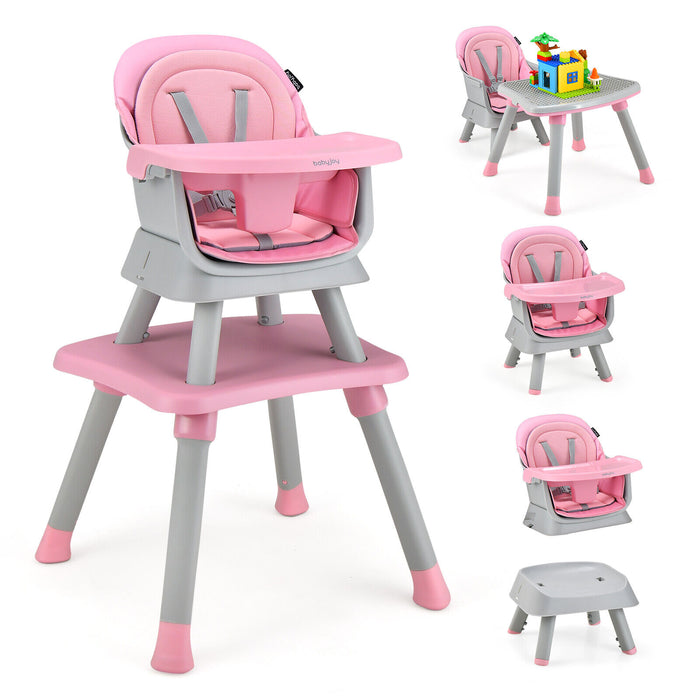 6-in-1 Convertible Baby High Chair with Adjustable Removable Tray-Pink