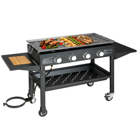 60000BTU 4 Burner Foldable Outdoor Propane Gas Grill with Wheels