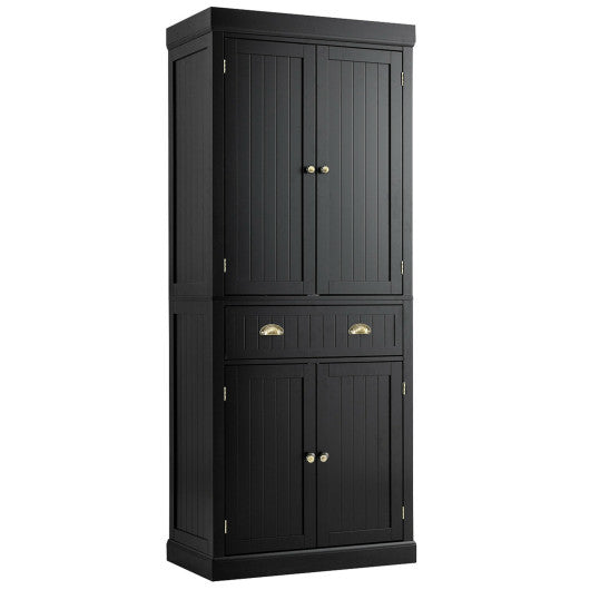 Cupboard Freestanding Kitchen Cabinet w/ Adjustable Shelves-Black