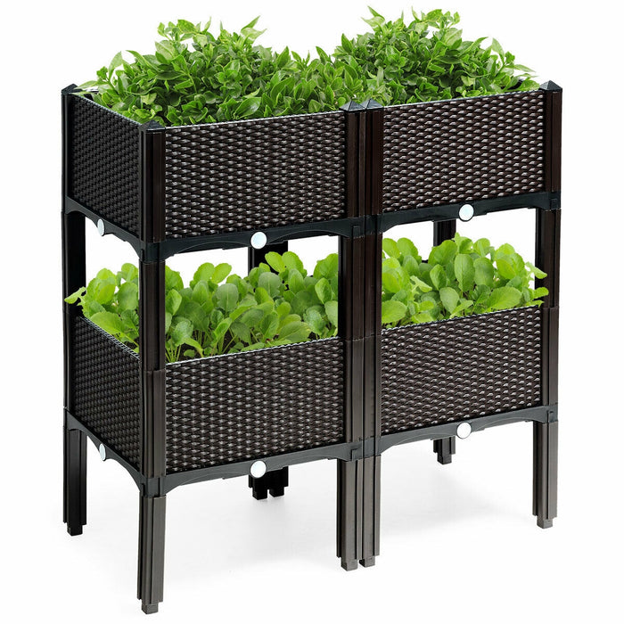 Set of 4 Elevated Flower Vegetable Herb Grow Planter Box-Brown