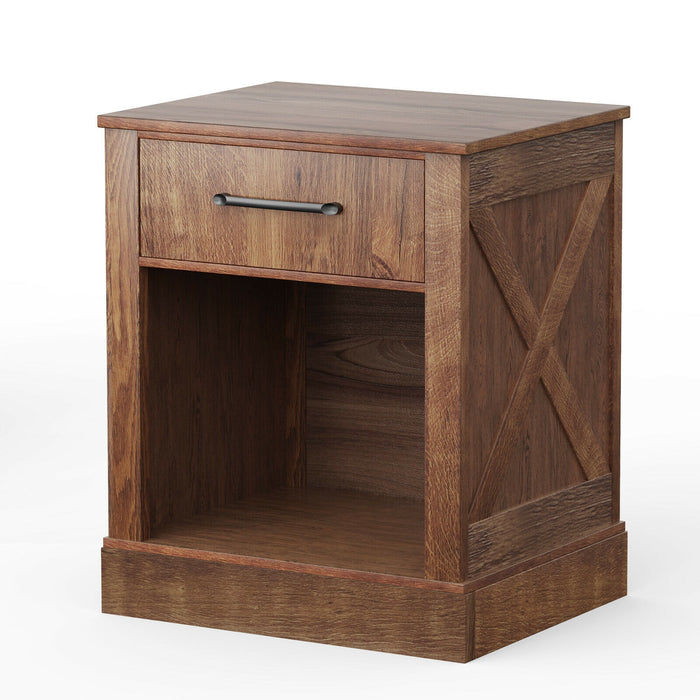 Compact Nightstand with Drawer and Shelf-Brown