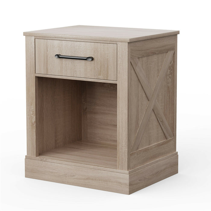 Compact Nightstand with Drawer and Shelf-Natural