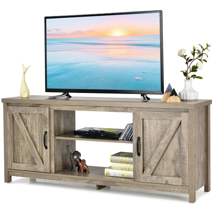 59 Inches TV Stand Media Console Center with Storage Cabinet-Natural