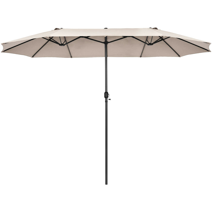 15 Feet Patio Double-Sided Umbrella with Hand-Crank System-Beige