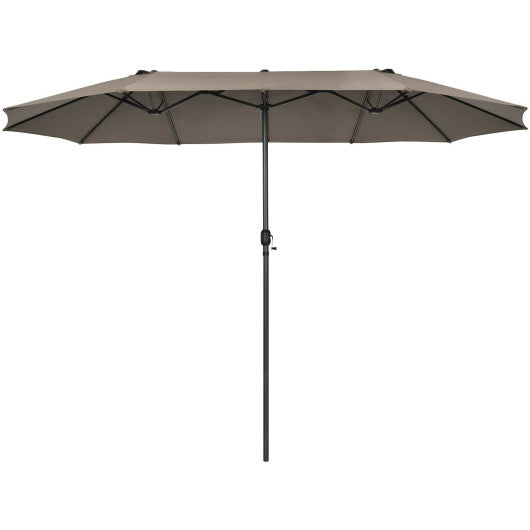 15 Feet Patio Double-Sided Umbrella with Hand-Crank System-Brown