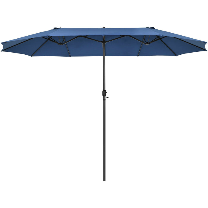 15 Feet Patio Double-Sided Umbrella with Hand-Crank System-Navy