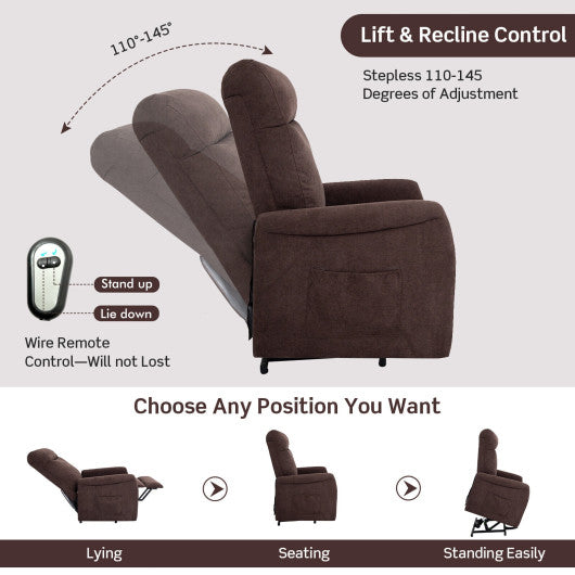 Power Lift Recliner Chair with Remote Control for Elderly-Brown