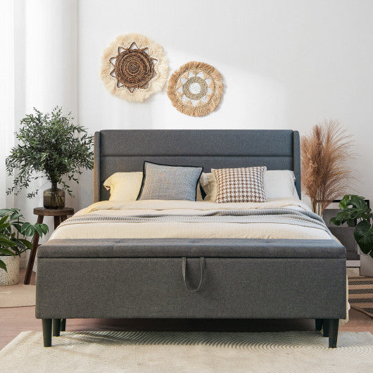 Full/Queen Size Upholstered Platform Bed Frame with Storage Ottoman-Queen Size