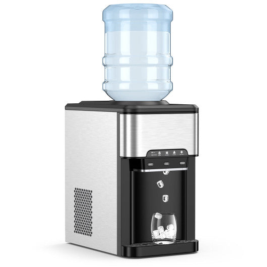 Water Cooler Dispenser 3-in-1 with Built-in Ice Maker and 3 Temperature Settings-Silver