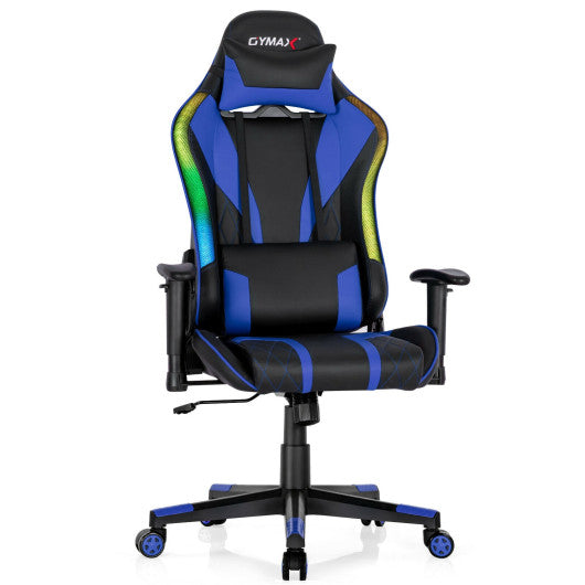 Gaming Chair Adjustable Swivel Computer Chair with Dynamic LED Lights-Blue