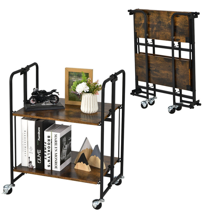 Folding Rolling Cart with Metal Frame-2-Tier