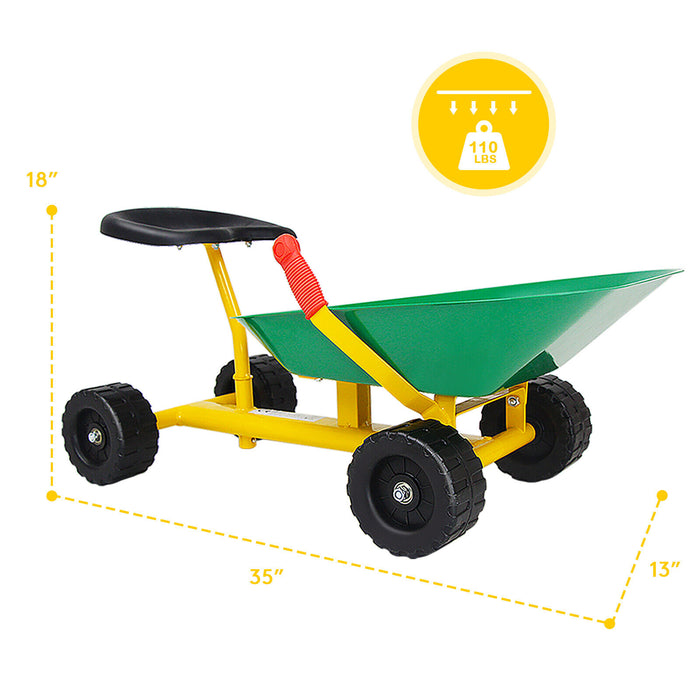 8 Inch Heavy Duty Kids Ride-on Sand Dumper with 4 Wheels-Green