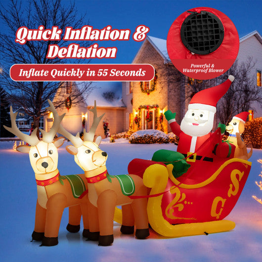 7.2 Feet Long Christmas Inflatable Santa on Sleigh with LED Lights Dog and Gifts Yard