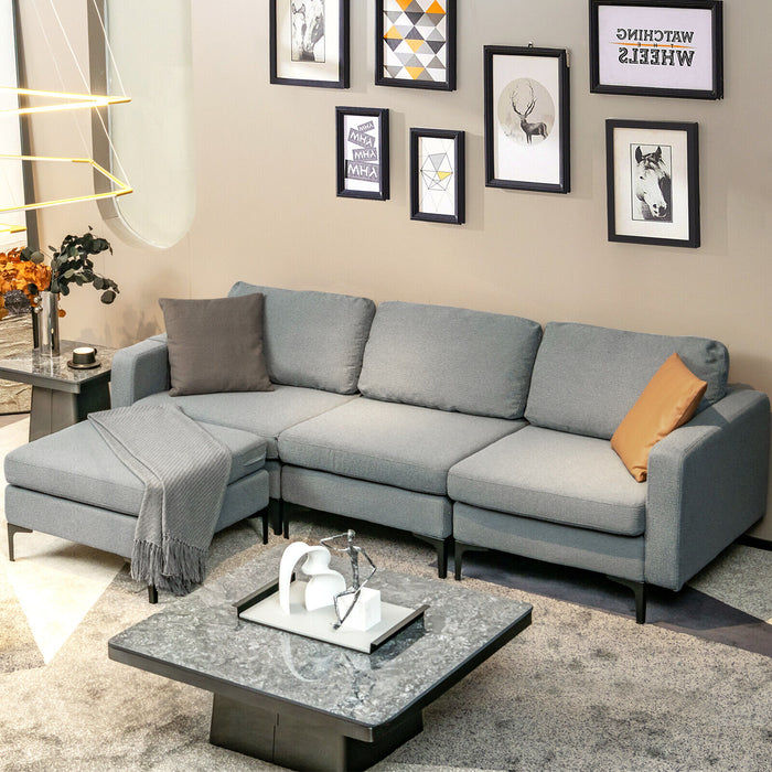 Modular L-shaped Sectional Sofa with Reversible Chaise and 2 USB Ports-Dark Gray