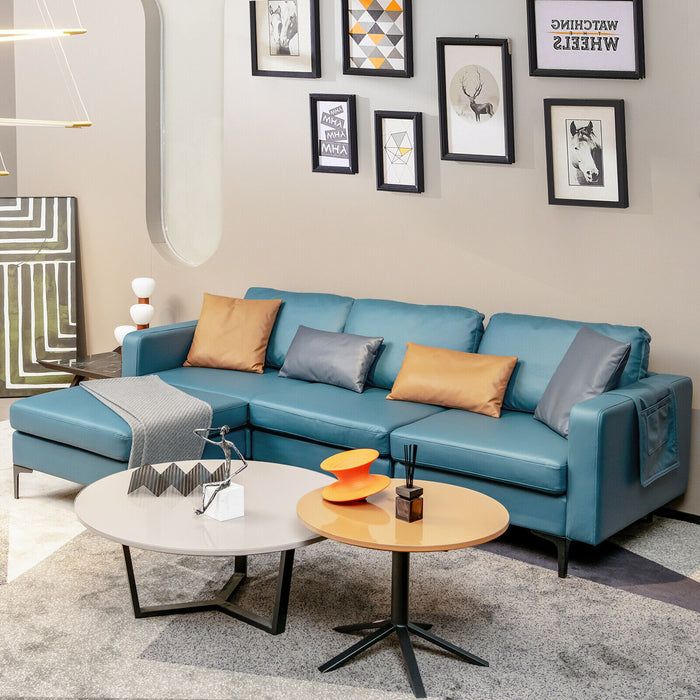 Modular L-shaped Sectional Sofa with Reversible Chaise and 2 USB Ports-Blue