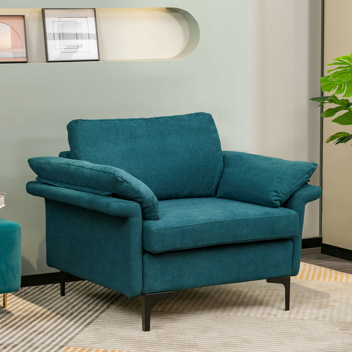 Modern Fabric Accent Armchair with Original Distributed Spring and Armrest Cushions-Peacock Blue