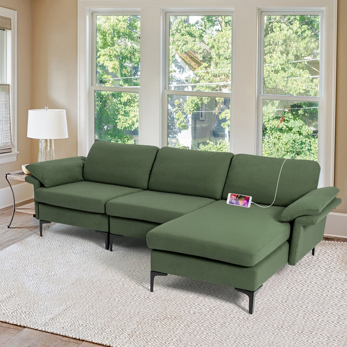 Extra Large Modular L-shaped Sectional Sofa with Reversible Chaise for 4-5 People-Army Green