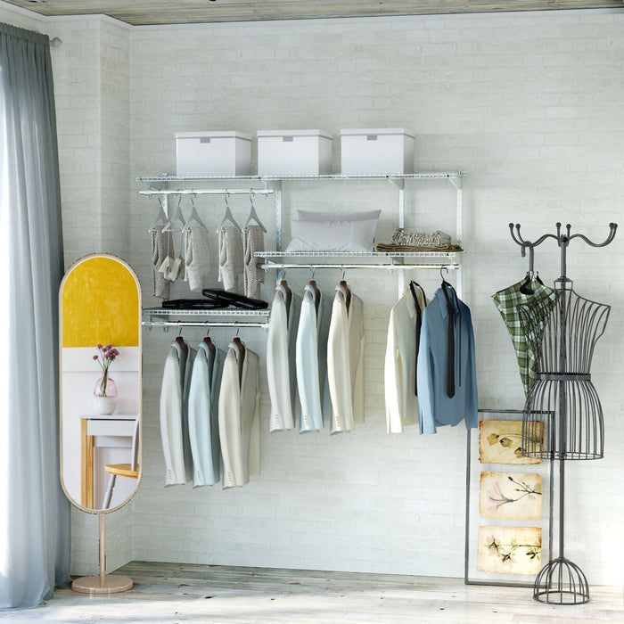 Custom Closet Organizer Kit 3 to 5 Feet Wall-Mounted Closet System with Hang Rod-White