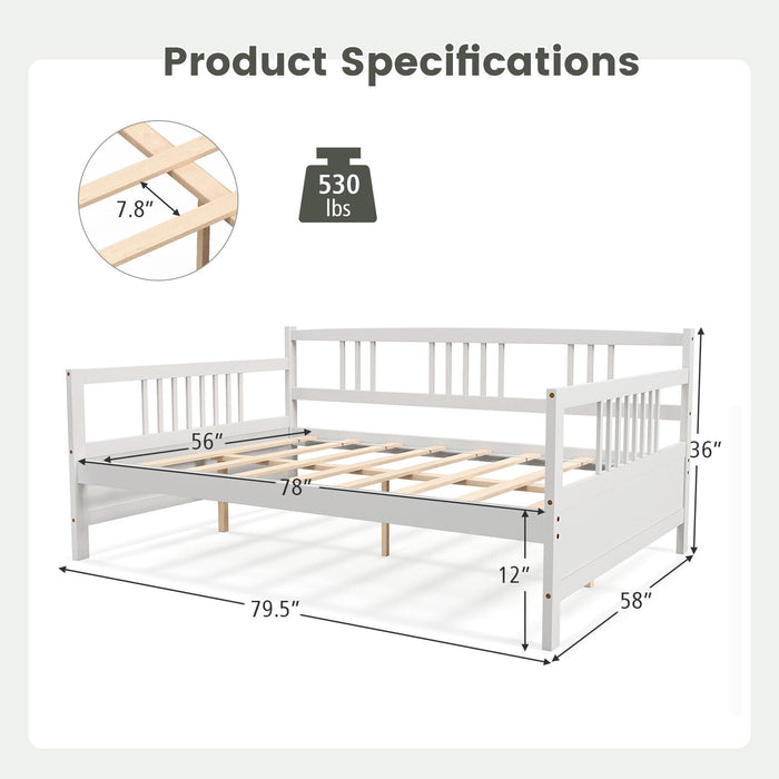 Wooden Full Size Daybed Frame with Guardrails-White