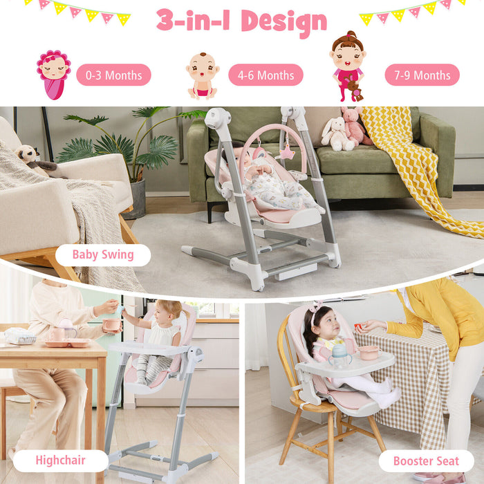 Baby Folding High Chair with 8 Adjustable Heights and 5 Recline Backrest-Pink