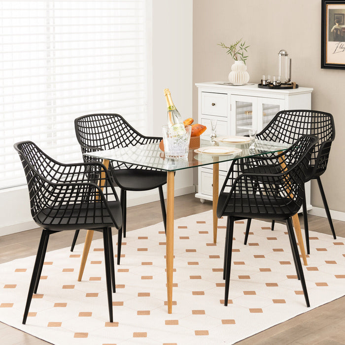 Set of 4 Heavy Duty Modern Dining Chair with Airy Hollow Backrest-Black