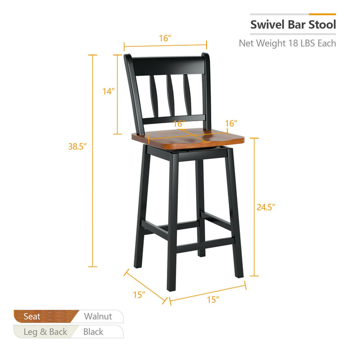 24.5 Inches Set of 2 Swivel Bar Stools with 360Â° Swiveling-Black