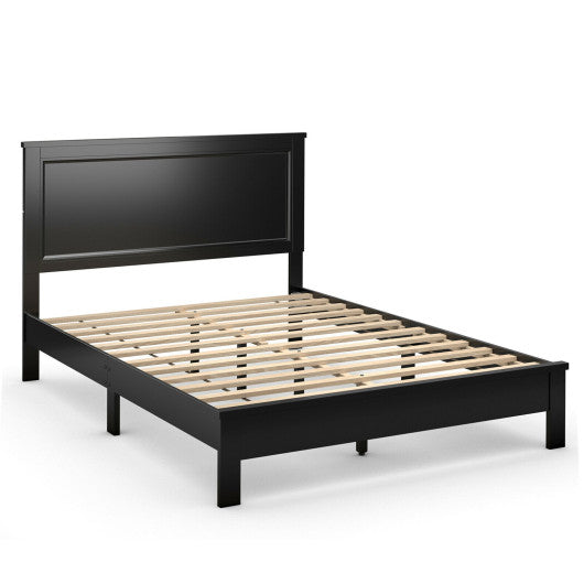 Queen Size Bed Frame Platform Slat High Headboard Bedroom with Rubber Wood Leg-Black