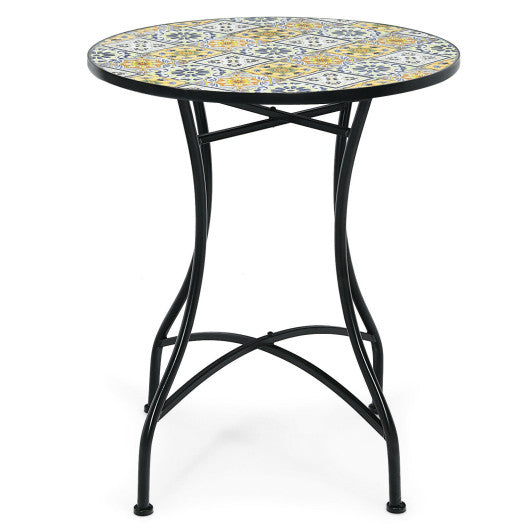 28 Inch Mosaic Round Table with Exquisite Floral Pattern