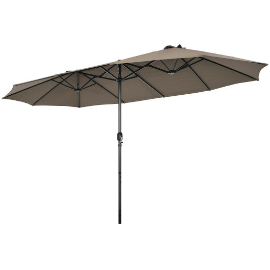 15 Feet Patio Double-Sided Umbrella with Hand-Crank System-Brown