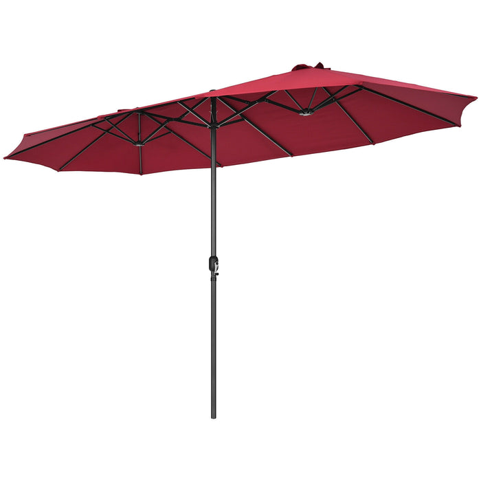 15 Feet Patio Double-Sided Umbrella with Hand-Crank System-Dark Red