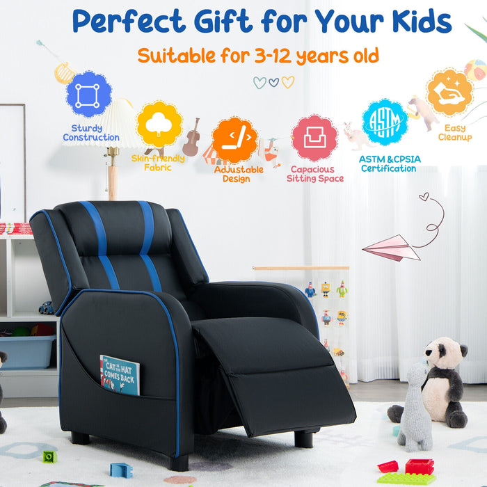 Kids Recliner Chair with Side Pockets and Footrest-Blue