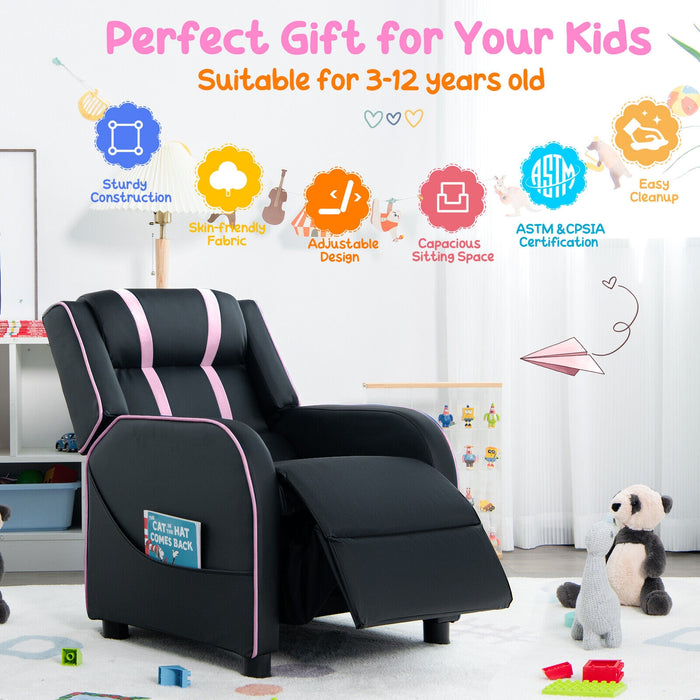 Kids Recliner Chair with Side Pockets and Footrest-Pink