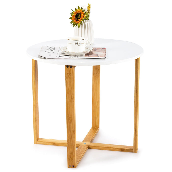 Multifunctional Round Side End Table with Bamboo Legs and X-Shaped Base